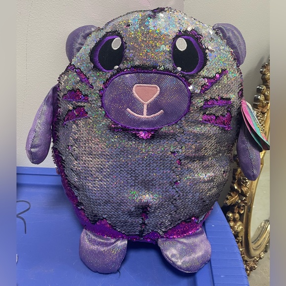 SHIMMEEZ Cristy The Cat Large 14” Pillow Plush Stuffed Animal Reversible Sequins - Picture 3 of 10